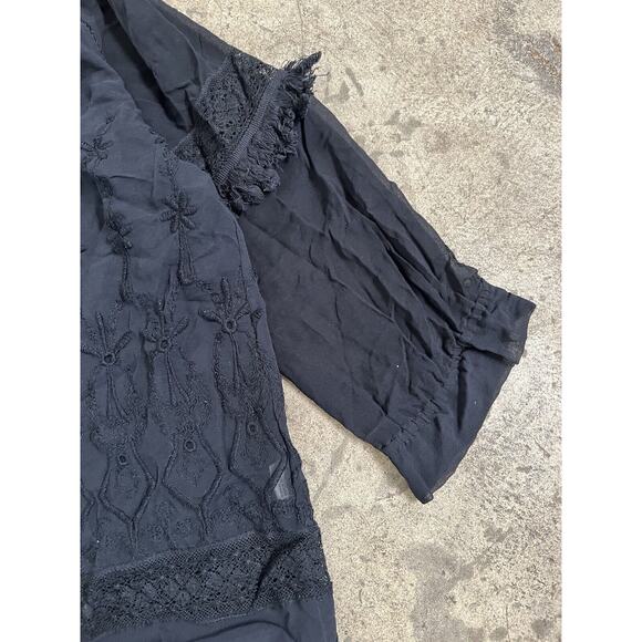 ULLA JOHNSON Silk Floral Embroidered‎ Navy Peasant Top, Tassel Silk Size 4 - Picture 5 of 10